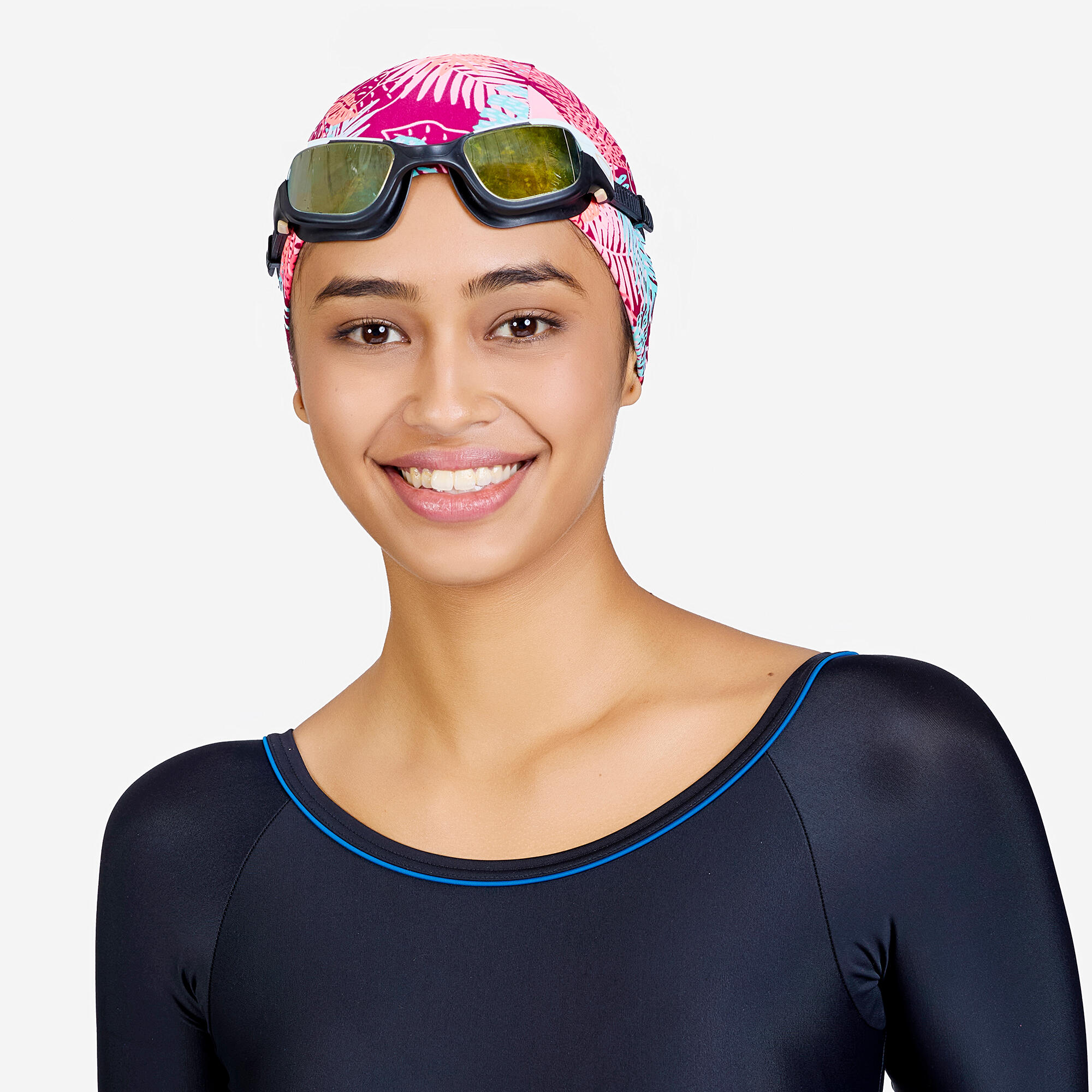 Fabric Swim Cap M Secure Fit & Comfortable Pink