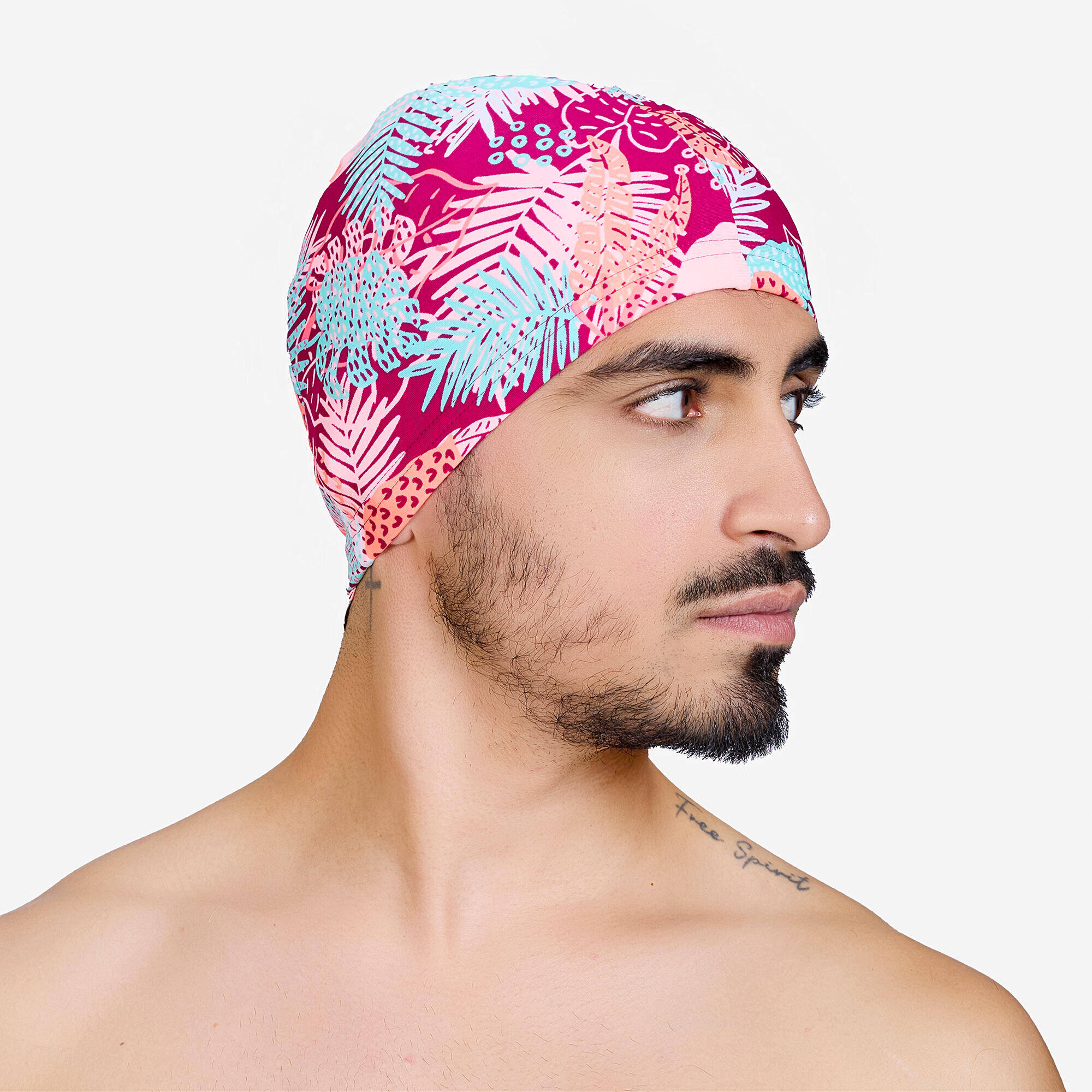 Fabric Swim Cap M Secure Fit & Comfortable Pink -  4