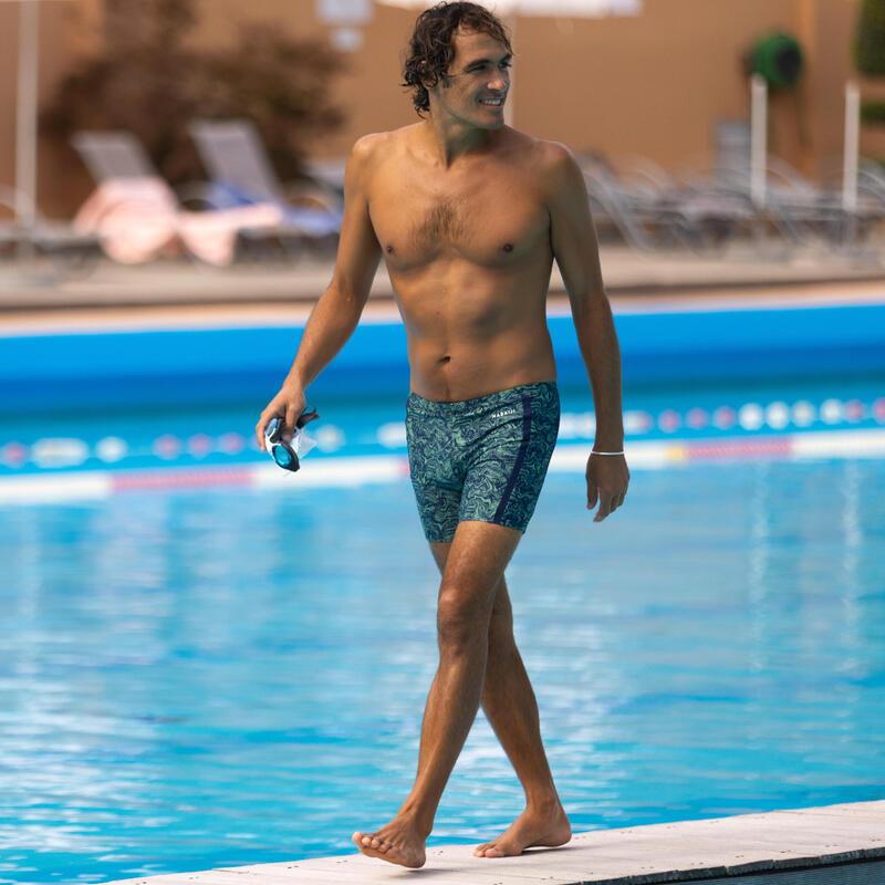Boxer de bain natation long Homme - 100 Yoko wave bleu kaki