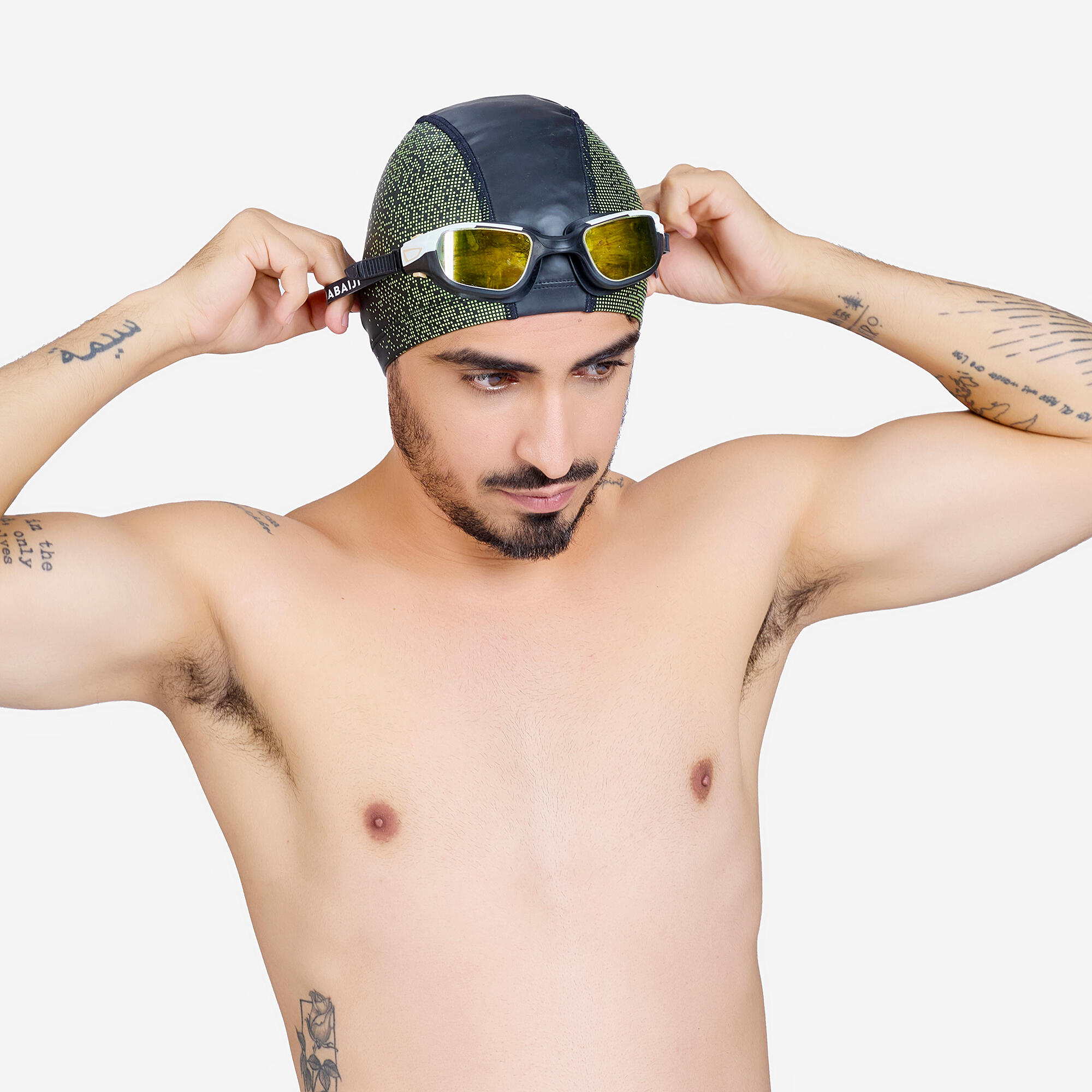 Adult Swimming Cap Silicone Mesh 56-60 Cm Print Yellow Expe