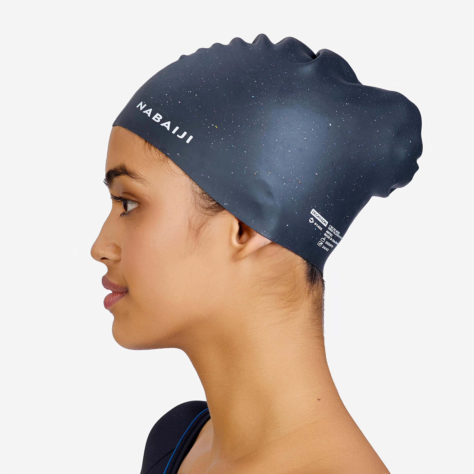 Adult Swimming Cap 56-60 Cm Long Hair 500 Flexible & Lightweight Black