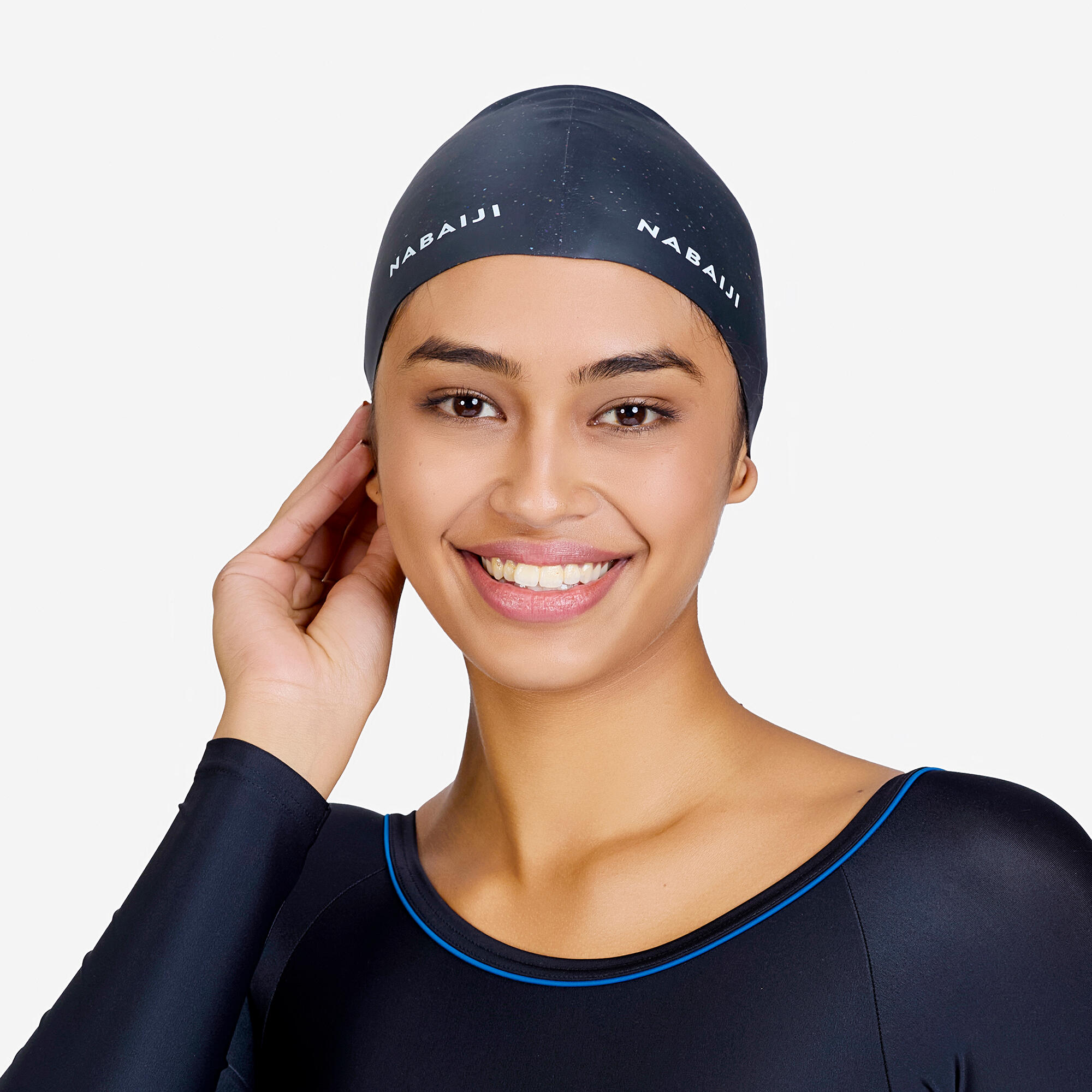 Adult Swimming Cap 56-60 Cm Long Hair 500 Flexible & Lightweight Black