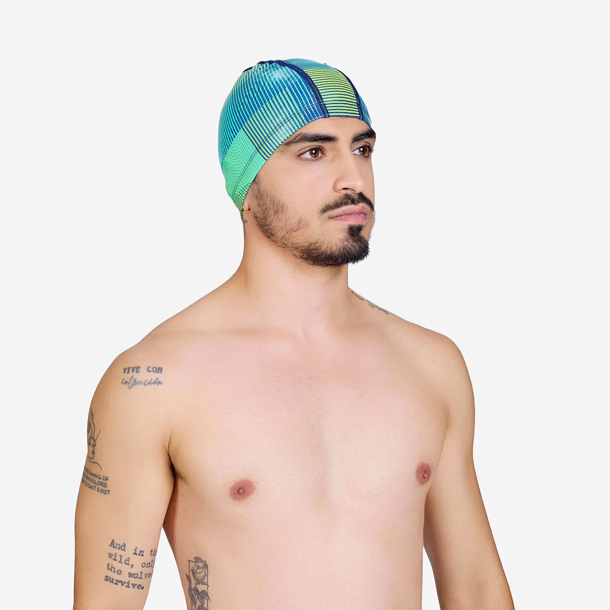 Coated Fabric Swim Cap M Quick-Dry & Stretchable Anoi Blue Green