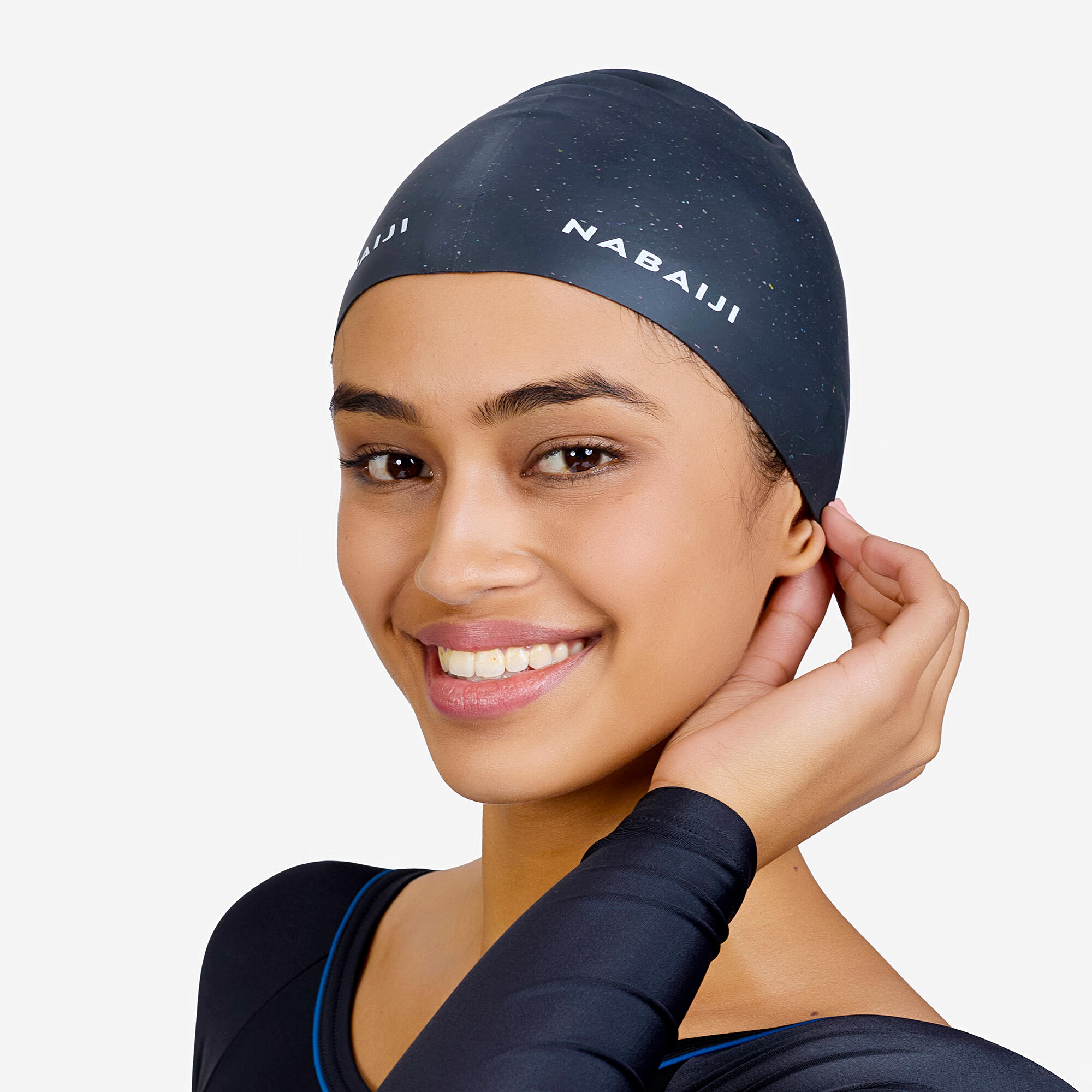 Adult Swimming Cap 56-60 Cm Long Hair 500 Flexible & Lightweight Black