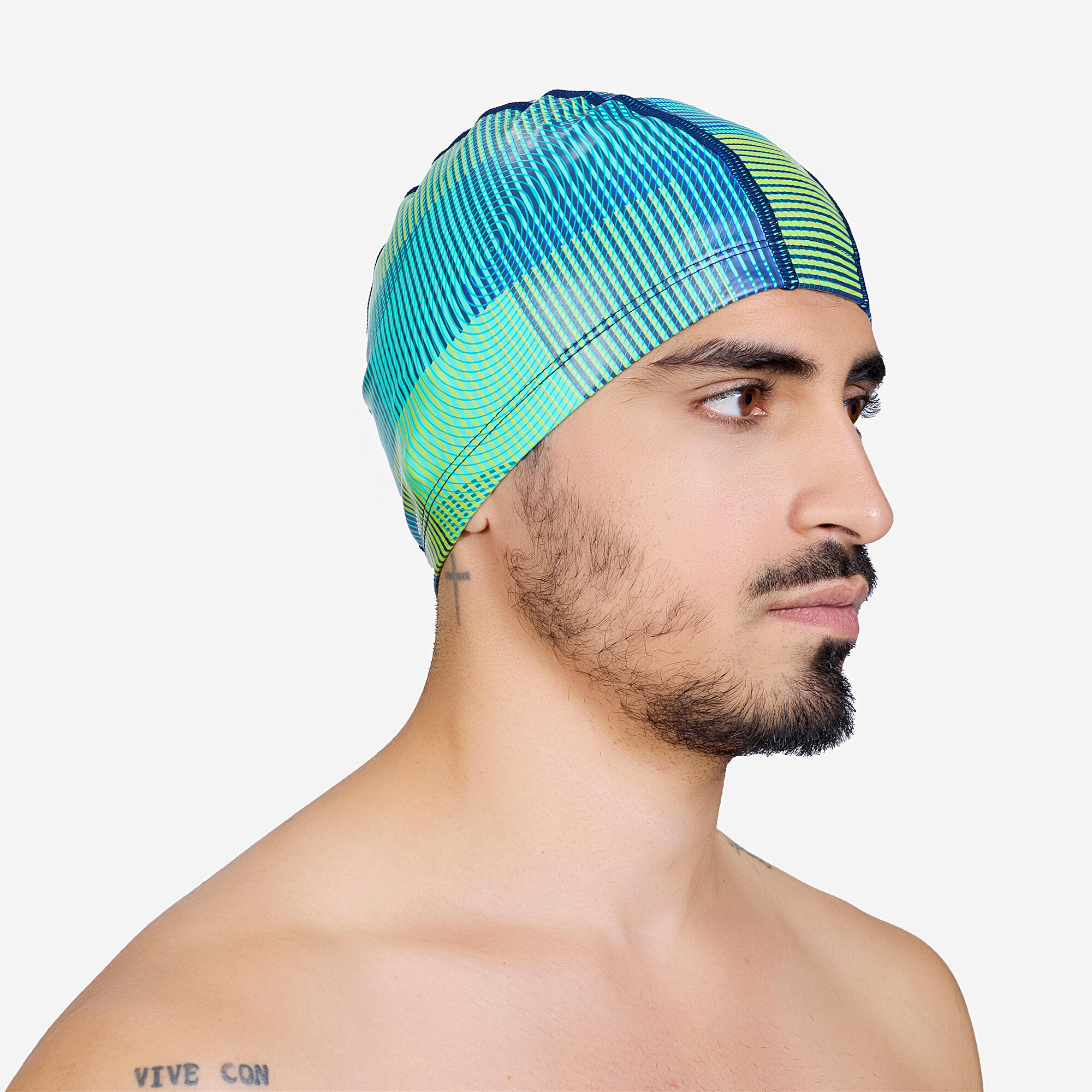 Coated Fabric Swim Cap M Quick-Dry & Stretchable Anoi Blue Green