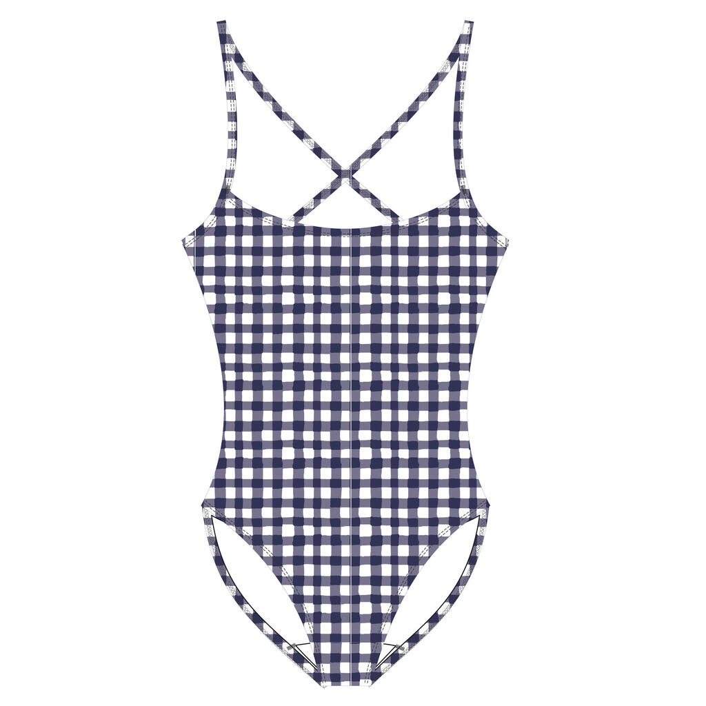 Ολόσωμο μαγιό surf Gingham Hanalei για κορίτσια - Ναυτικό μπλε