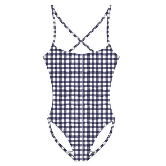 Maillot 1 pièce vichy surf fille, Hanalei bleu marine