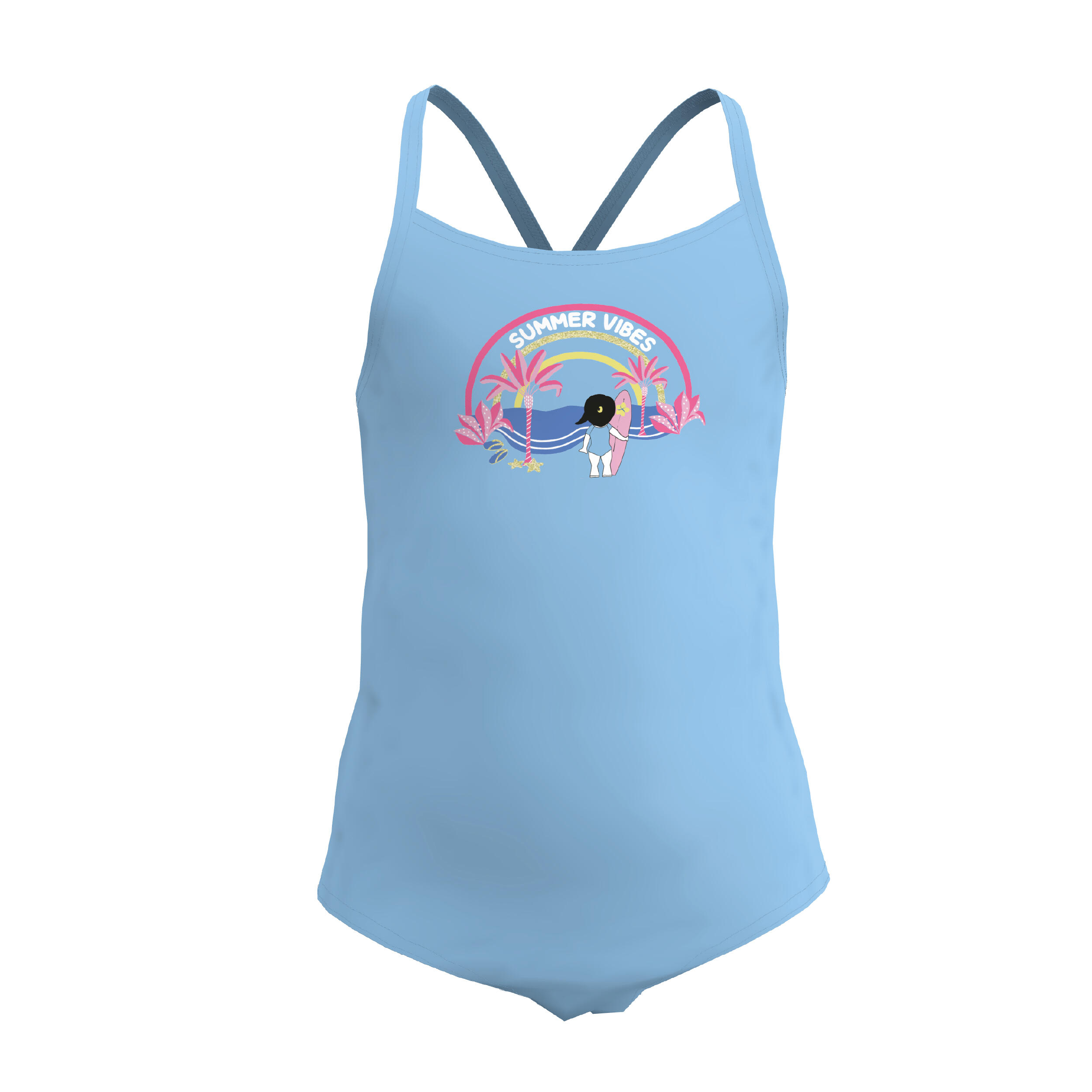 Costume intero surf ragazza HANALEI SUMMER VIBES azzurro 7/8