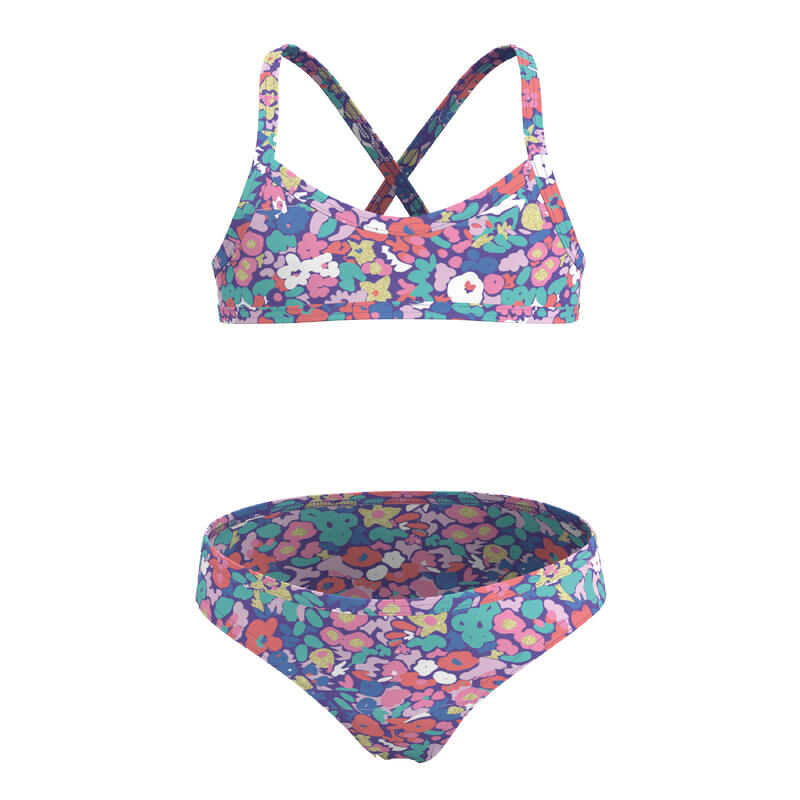 Çocuk Yuvarlak Yaka Bikini Takımı - Çok Renkli - Çiçek Desenli - BONI