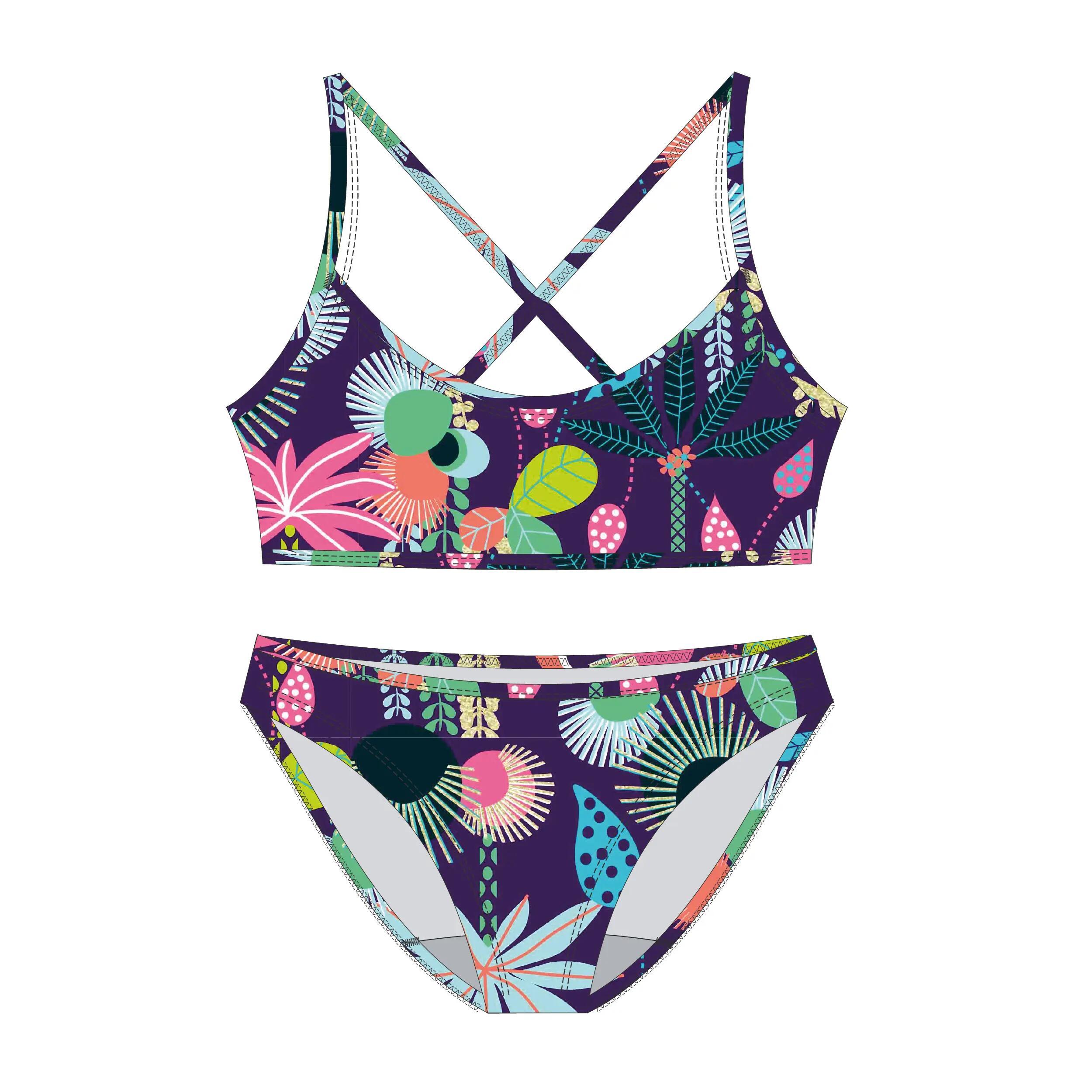 Çocuk Yuvarlak Yaka Bikini Takımı - Çok Renkli - Çiçek Desenli - BONI 6/7