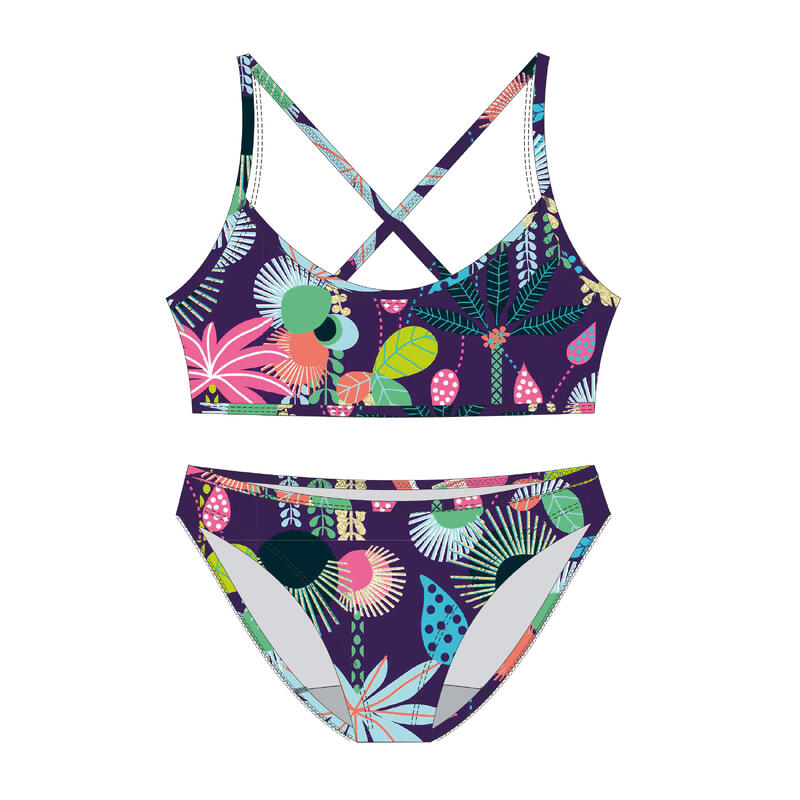 Çocuk Yuvarlak Yaka Bikini Takımı - Çok Renkli - Çiçek Desenli - BONI