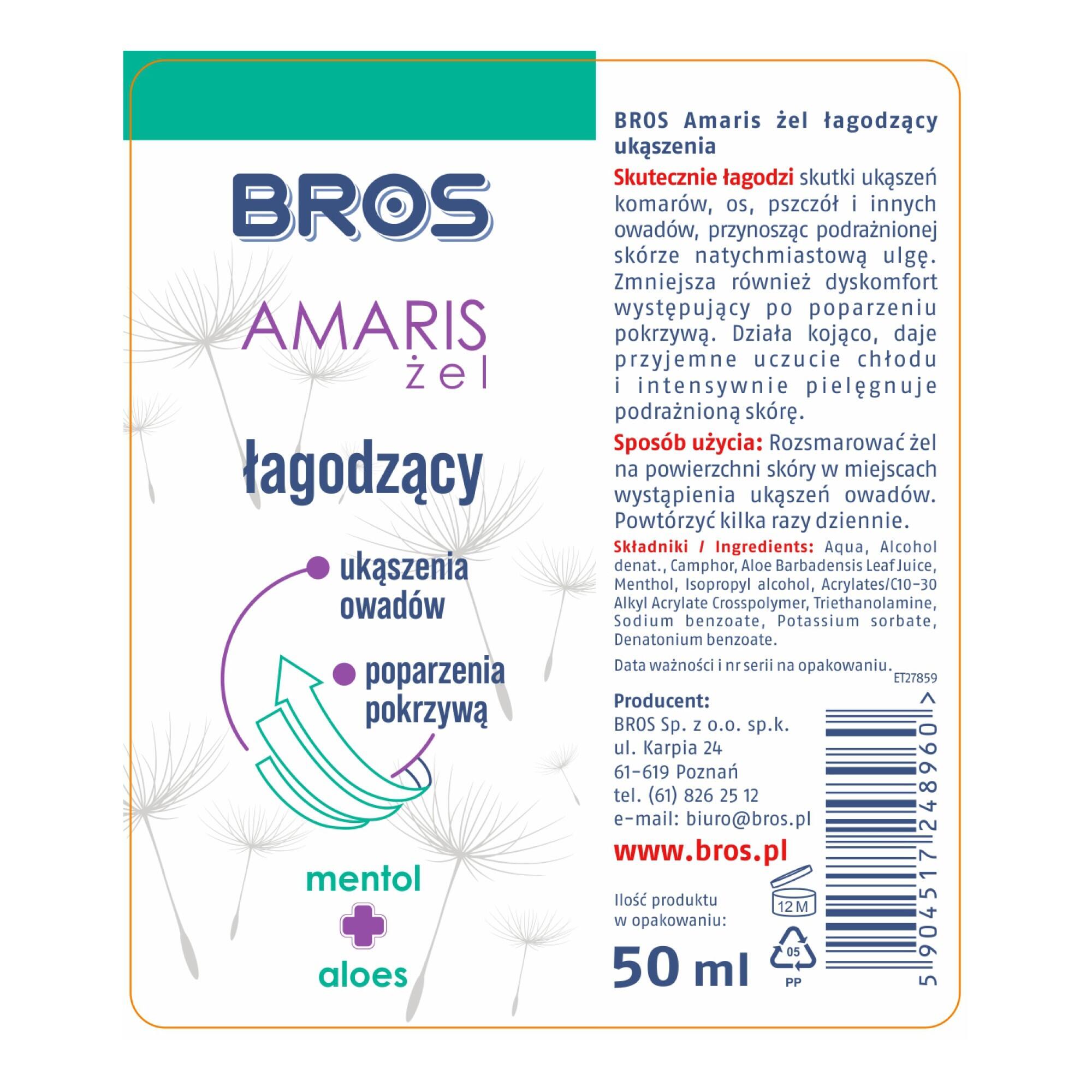 Żel łagodzący ukąszenia owadów BROS Amaris 50 ml 2/2