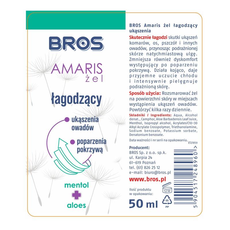 Żel łagodzący ukąszenia owadów BROS Amaris 50 ml