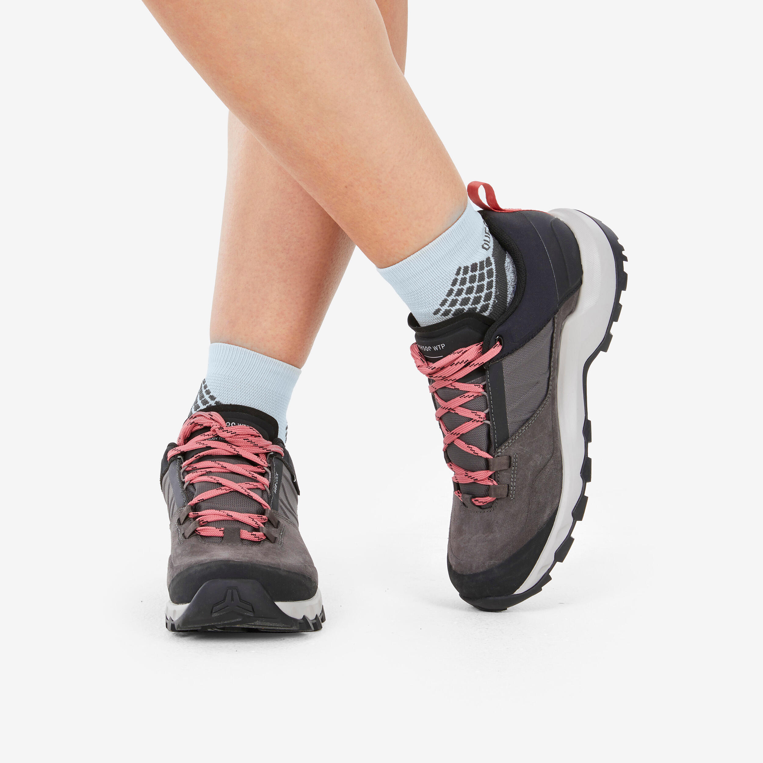 Chaussettes randonnée - Hike 500 Mid Grise et Rouge x2 paires 10/10
