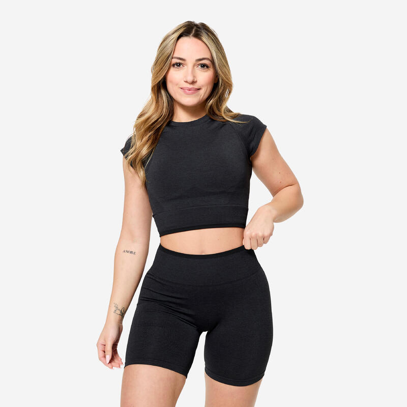 Pantalon scurt seamless Bodybuilding Negru Damă