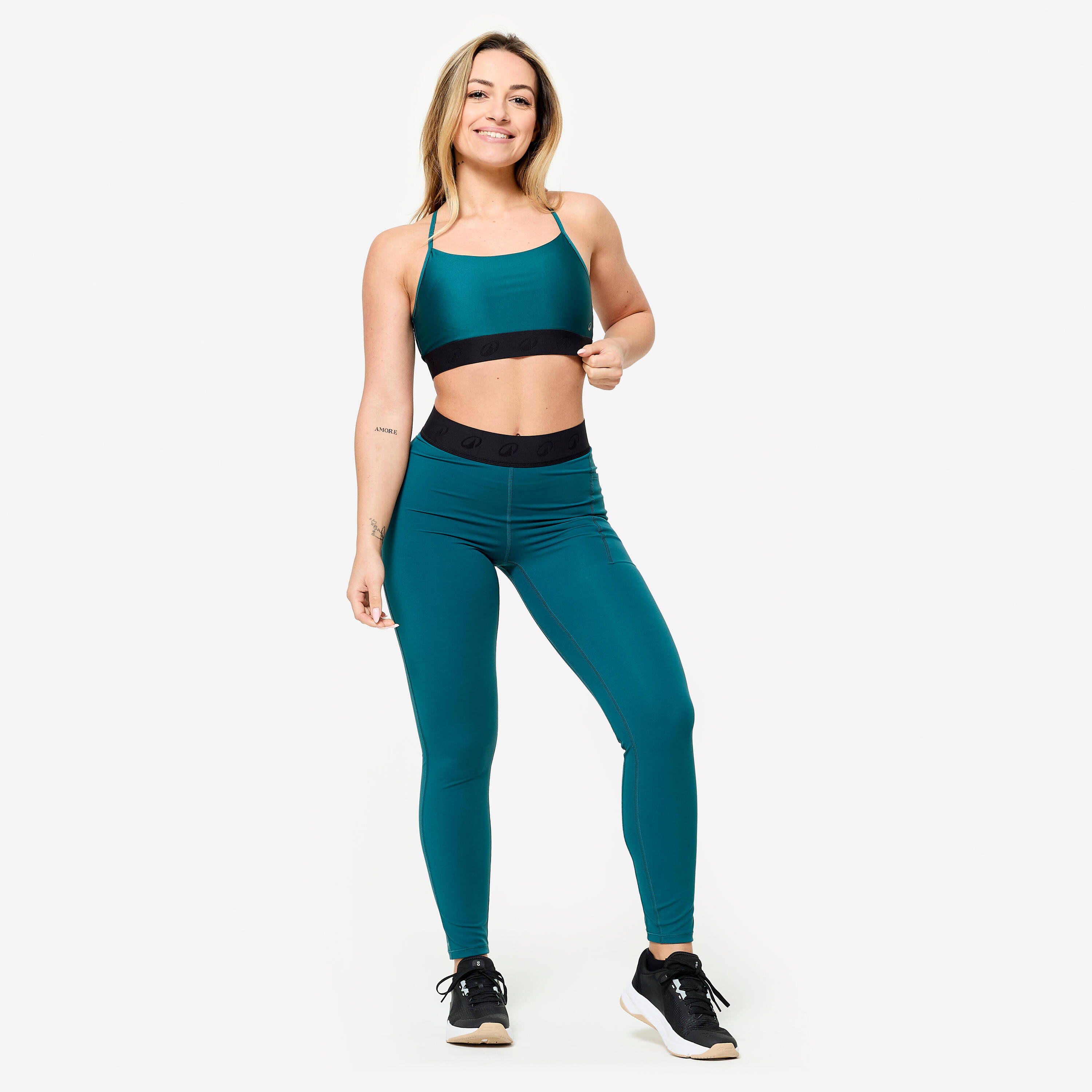 Women's Light Support Sports Bra with Thin Crossover Straps - Dark Green -  2