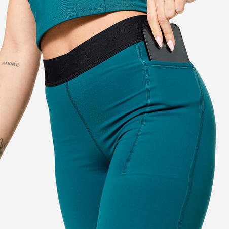 Легінси жіночі для фітнесу з еластичним поясом темно-бірюзові