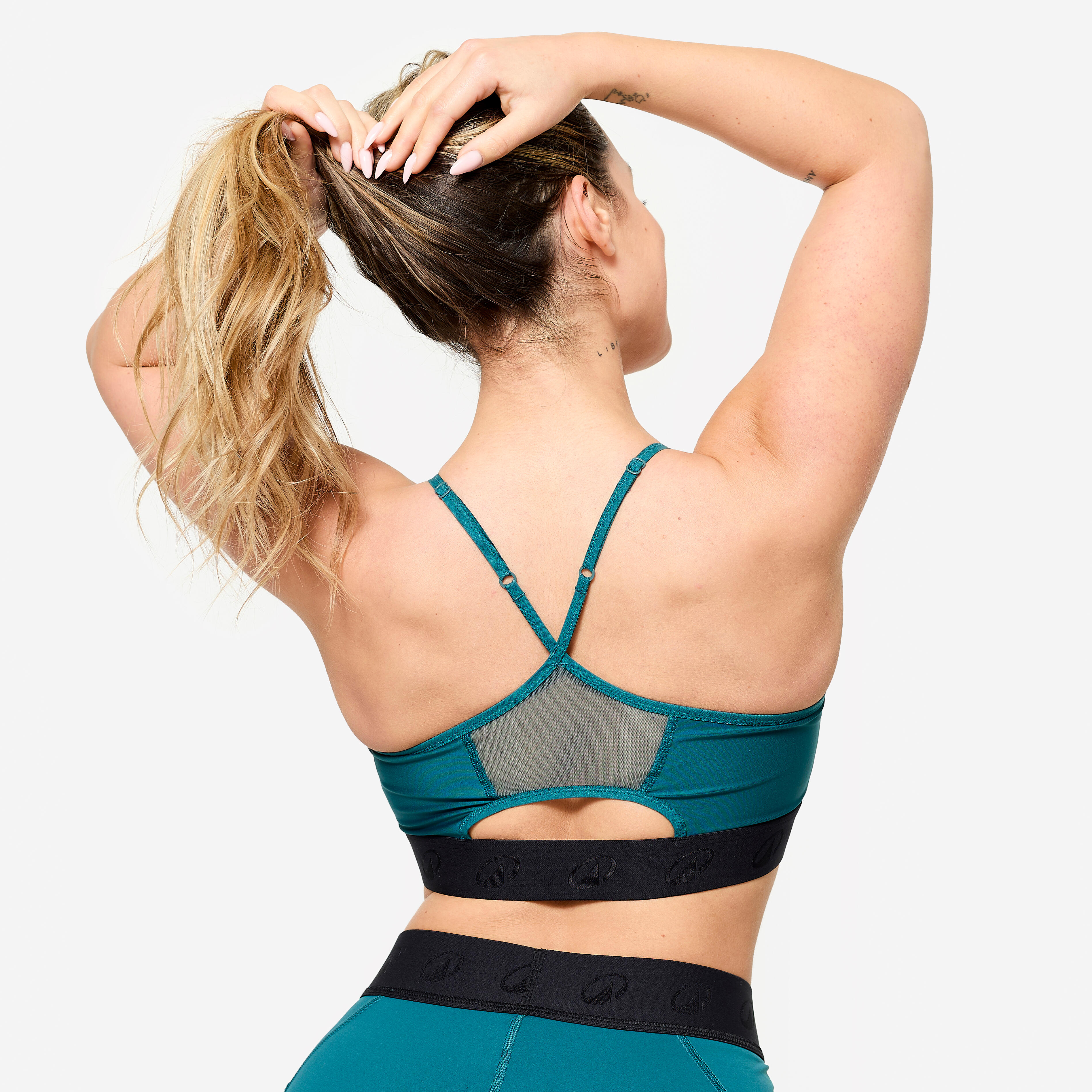 Women's Light Support Sports Bra with Thin Crossover Straps - Dark Green