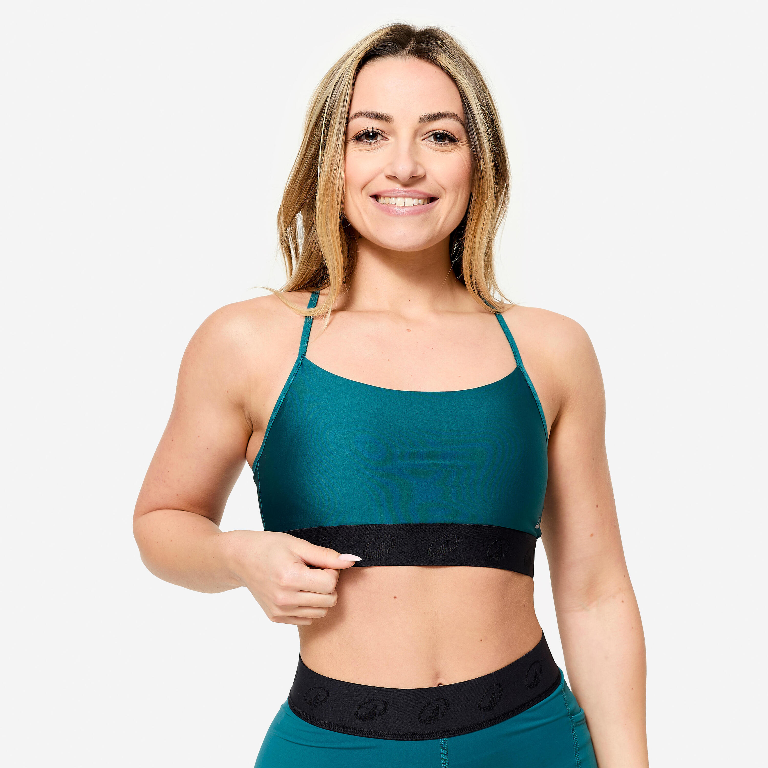 DECATHLON Sport-BH Damen schmale Kreuzträger leichter Halt - dunkelgrün 