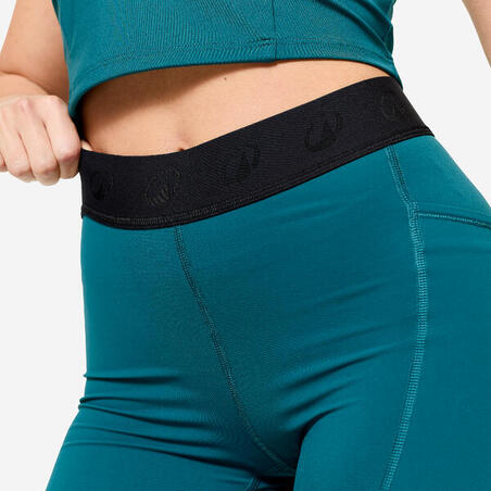 Легінси жіночі для фітнесу з еластичним поясом темно-бірюзові