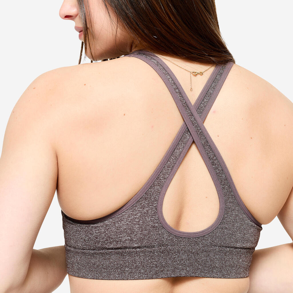 Women's Light Support Sports Bra with Crossover Straps - Khaki Green