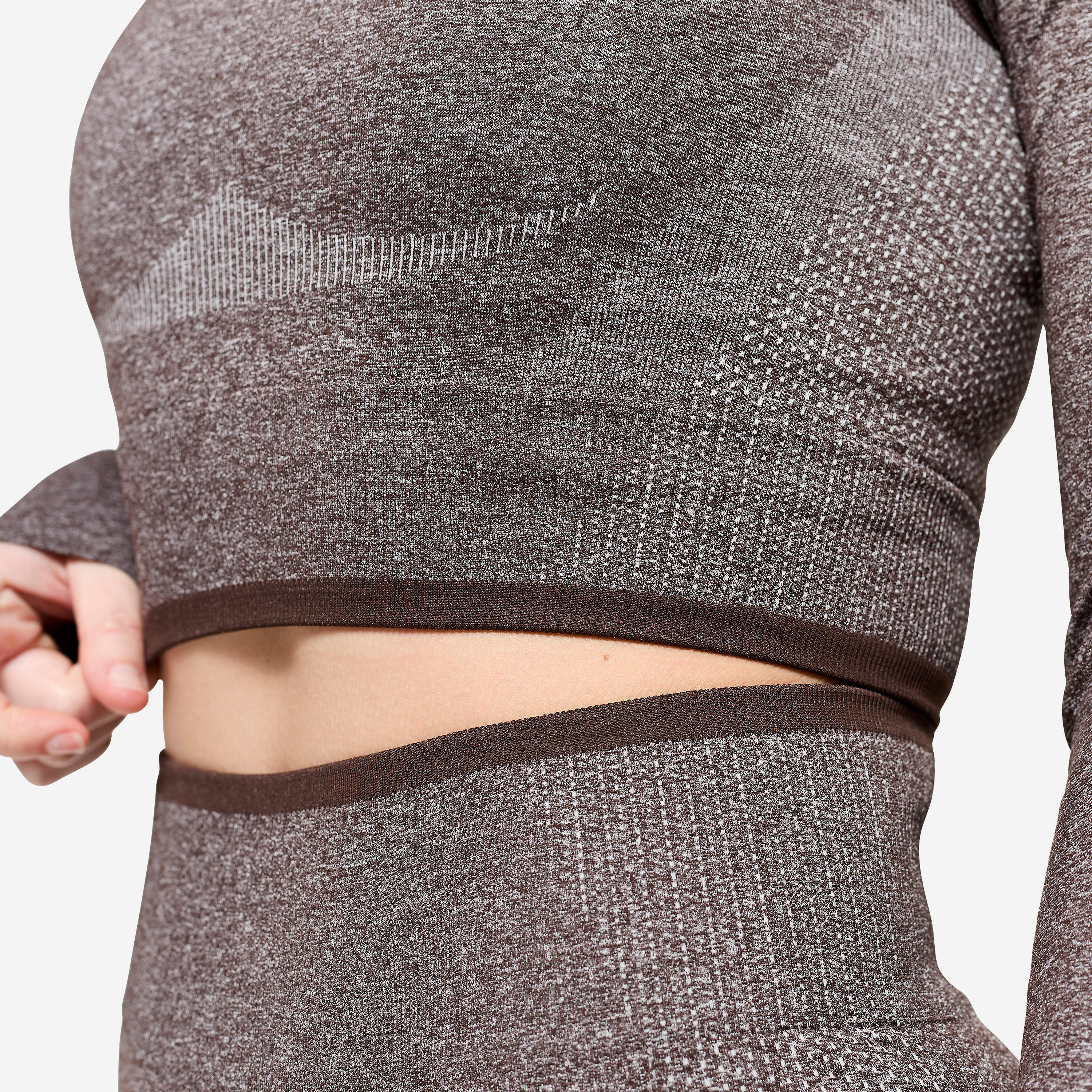 Crop top manches longues de musculation femme, marron 7/7