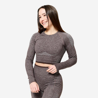 Crop Top Damen langarm Krafttraining - braun