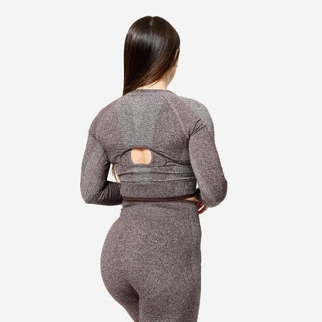 Топ жіночий для фітнесу з довгими рукавами коричневий