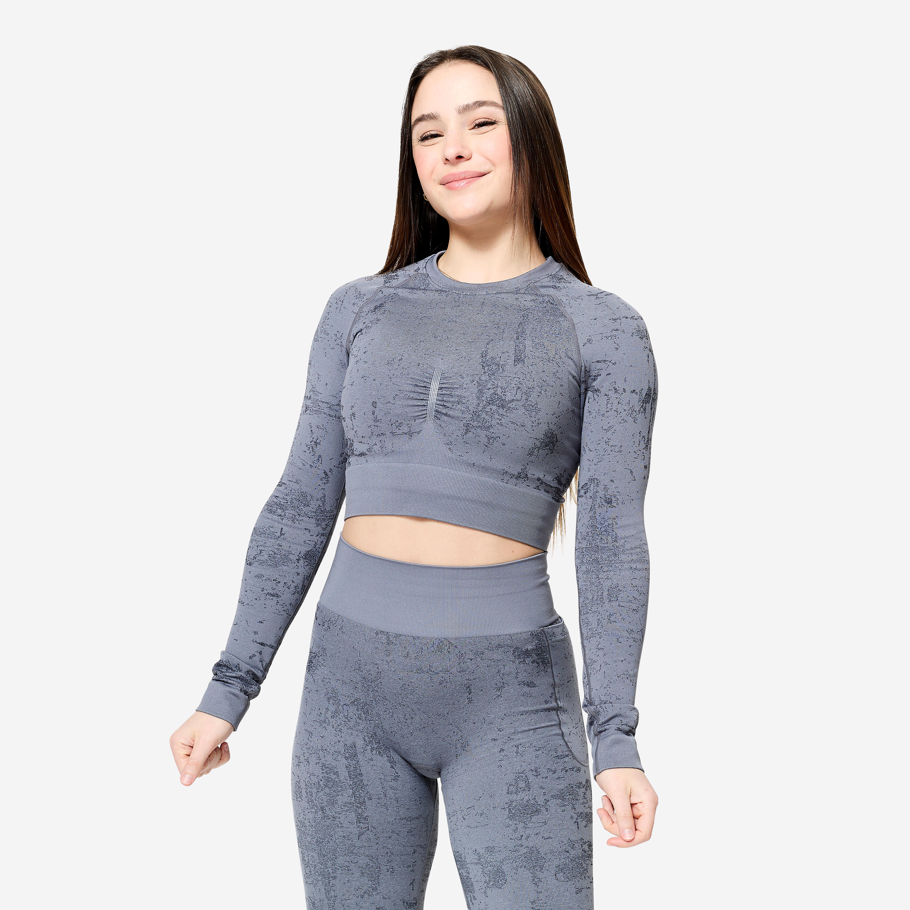DOMYOS Women's Long-Sleeved Cropped T-Shirt - Grey
