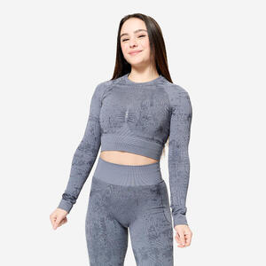 Camiseta Mujer Gris Corte Crop-Top Manga Larga