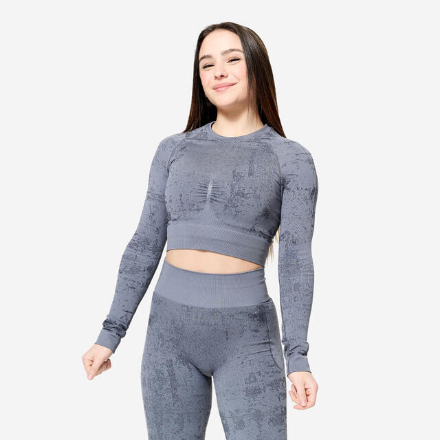 Langarmshirt Damen Crop Top - grau