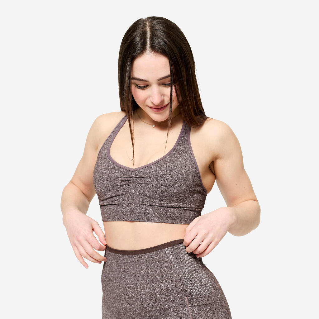 Women's Light Support Sports Bra with Crossover Straps - Khaki Green