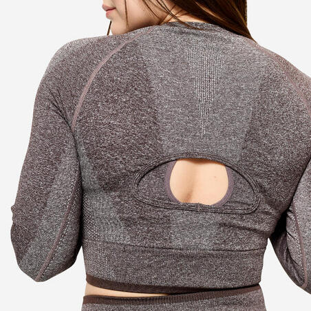 Топ жіночий для фітнесу з довгими рукавами коричневий