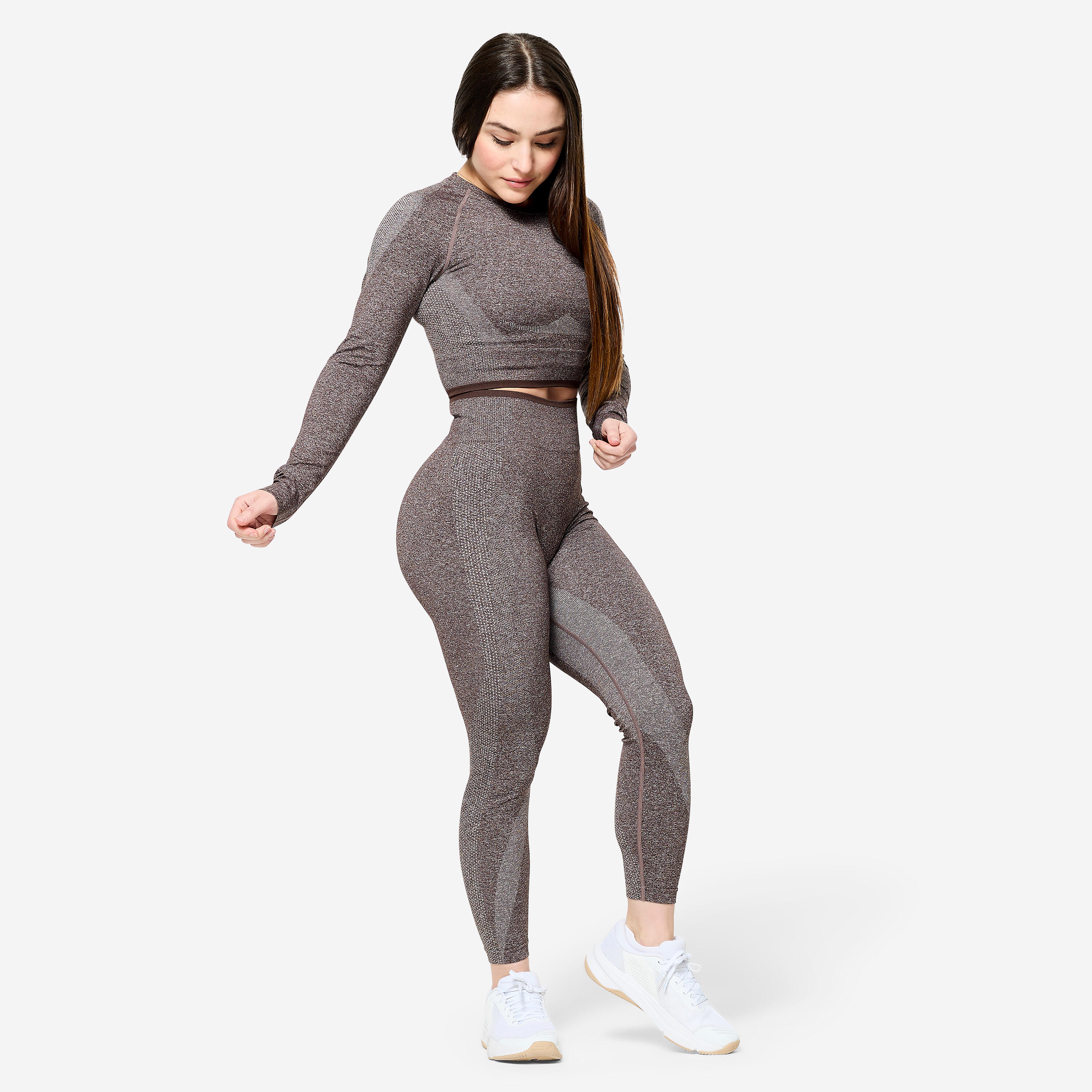Legging seamless de musculation femme, marron 2/14