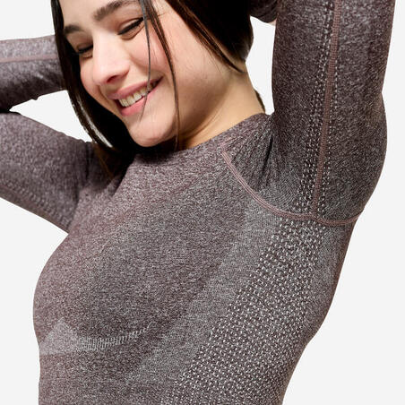 Топ жіночий для фітнесу з довгими рукавами коричневий