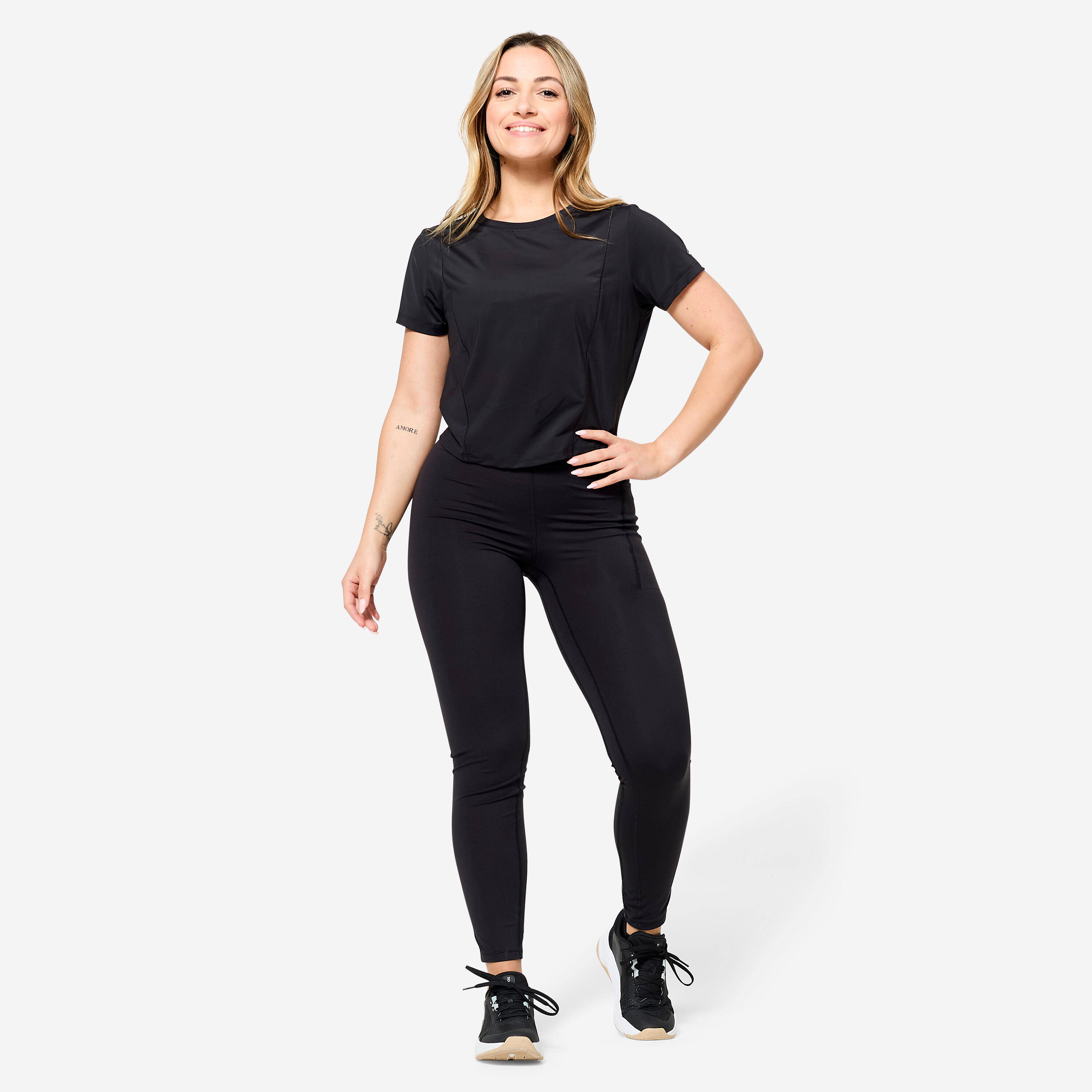 Women's Breathable Stretch Fitness T-shirt - Black -  2