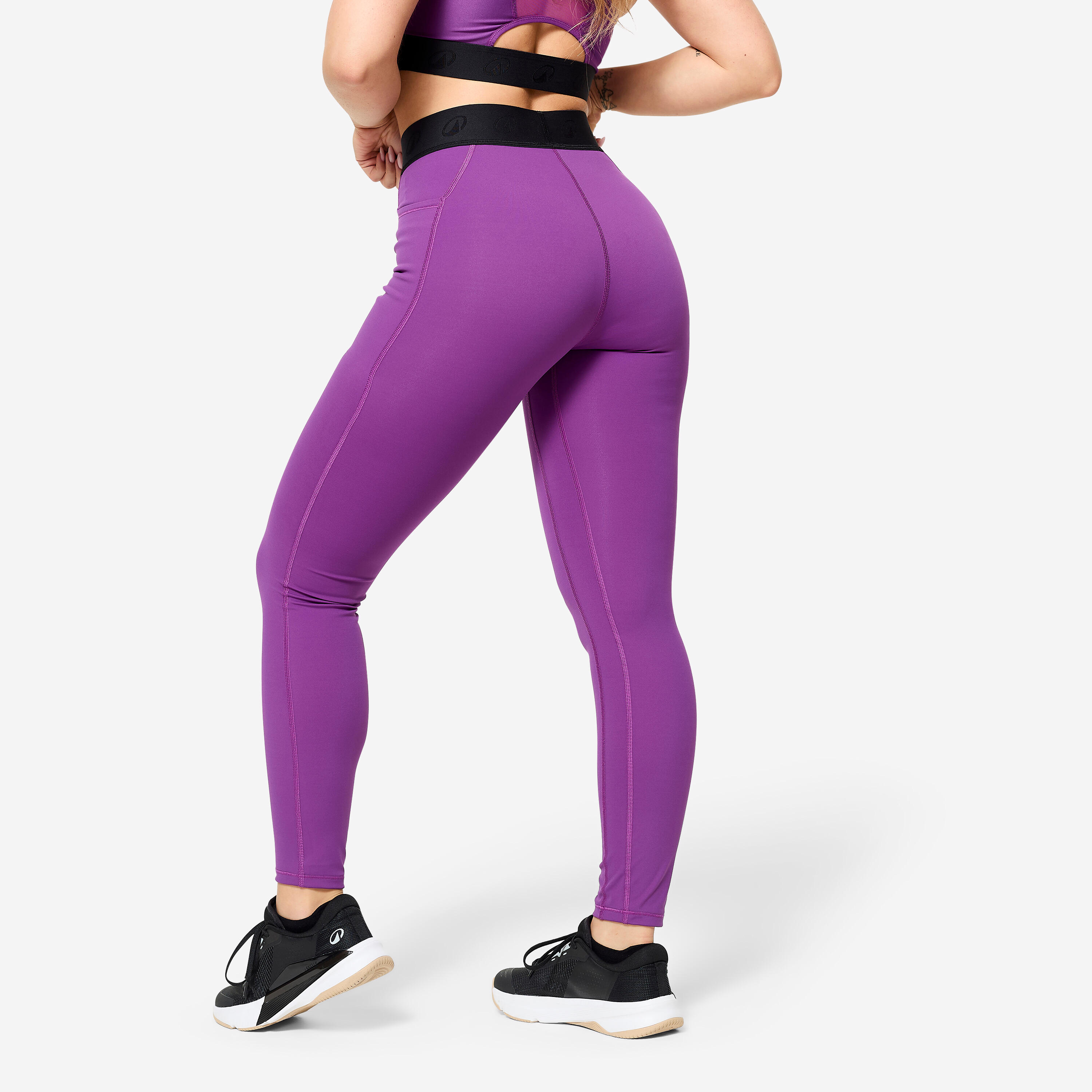 Leggings Entrenamiento Mujer Violeta Cintura Elástica DOMYOS