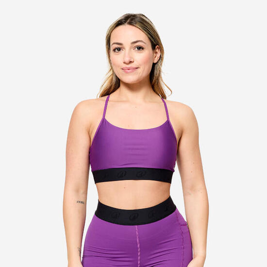 Brassière bretelles fines croisées maintien léger Femme, violet