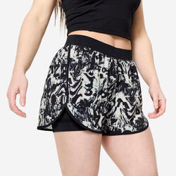 Calções de Fitness de Dupla Camada Mulher Estampado Preto/Branco