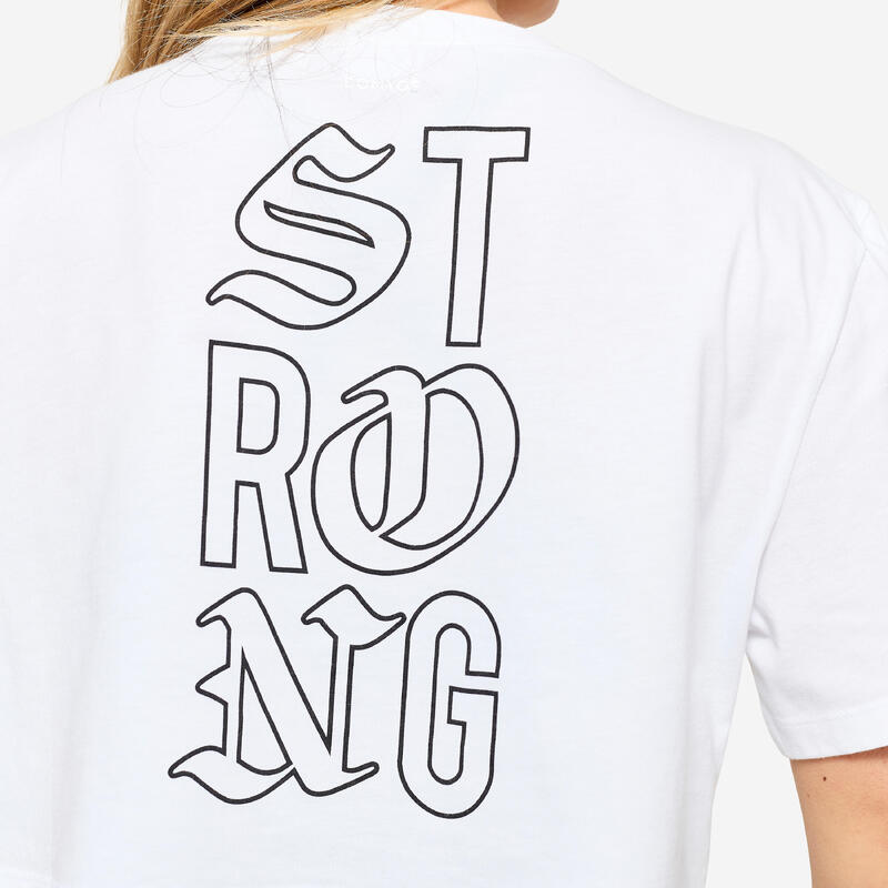 Crop top pentru antrenamente de forță croială largă alb damă