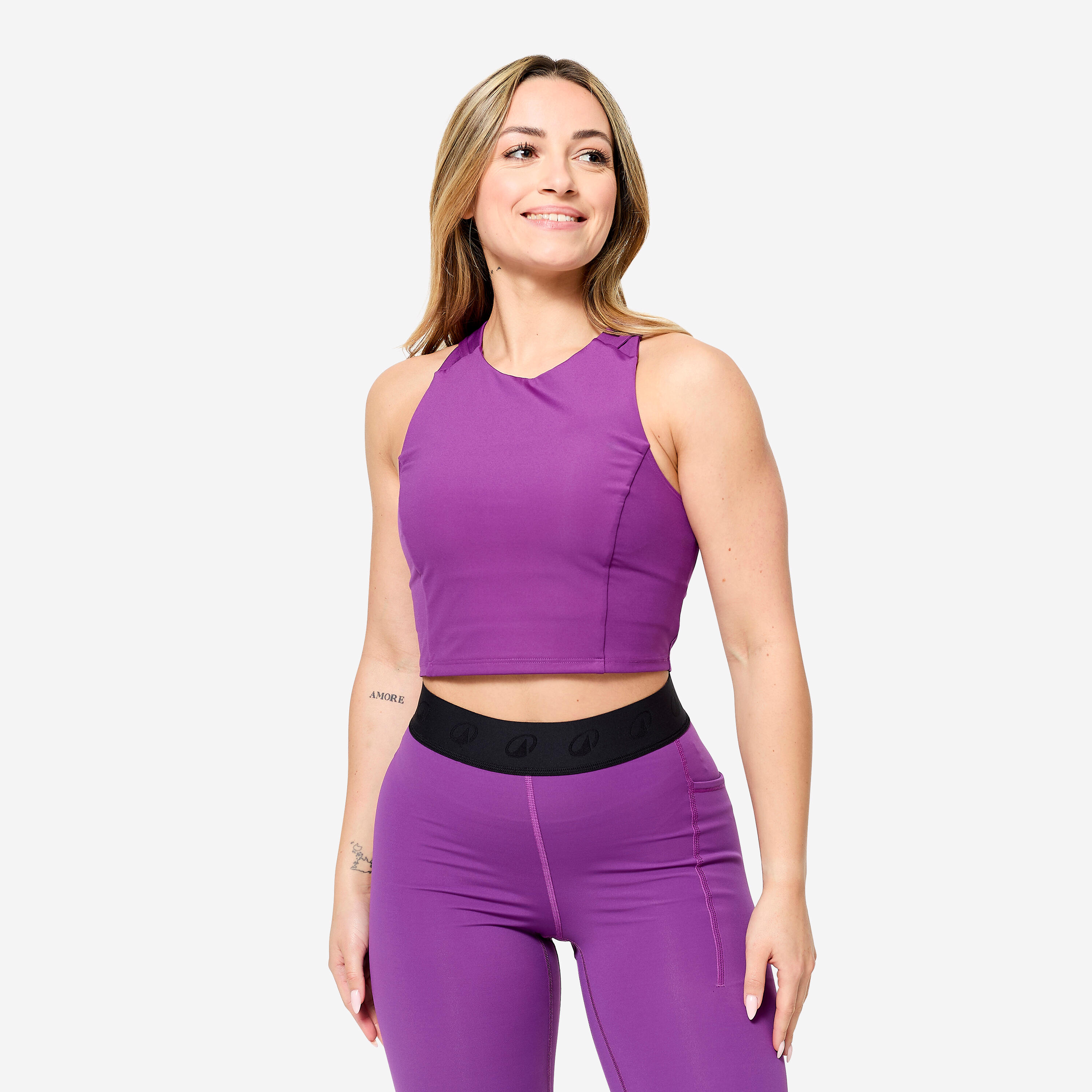 Domyos Crop Top Damen enganliegend – violett | 03608392807138 Domyos Crop Top Damen enganliegend – violett | 03608392807138