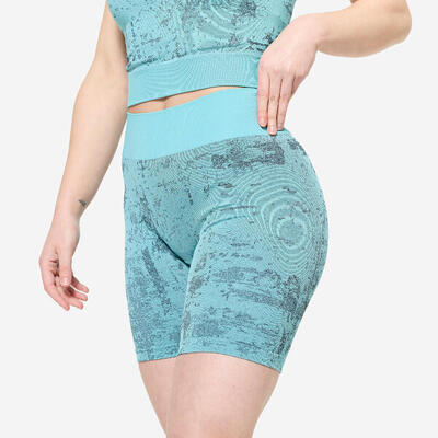 Pantaloncini donna palestra slim fit traspiranti azzurro mimetico