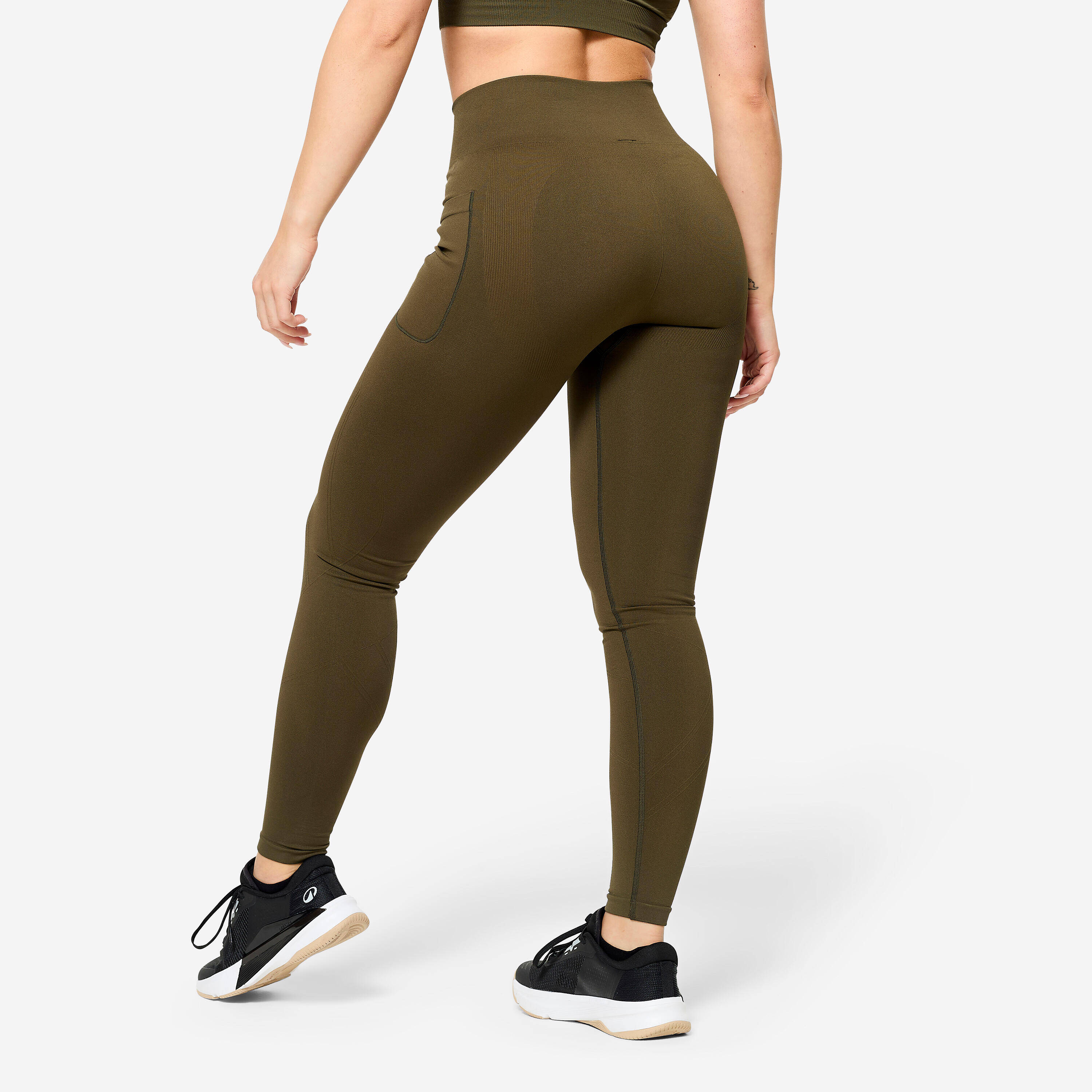 Women's High-Waisted Push-Up Effect Seamless Leggings - Khaki Green -  5