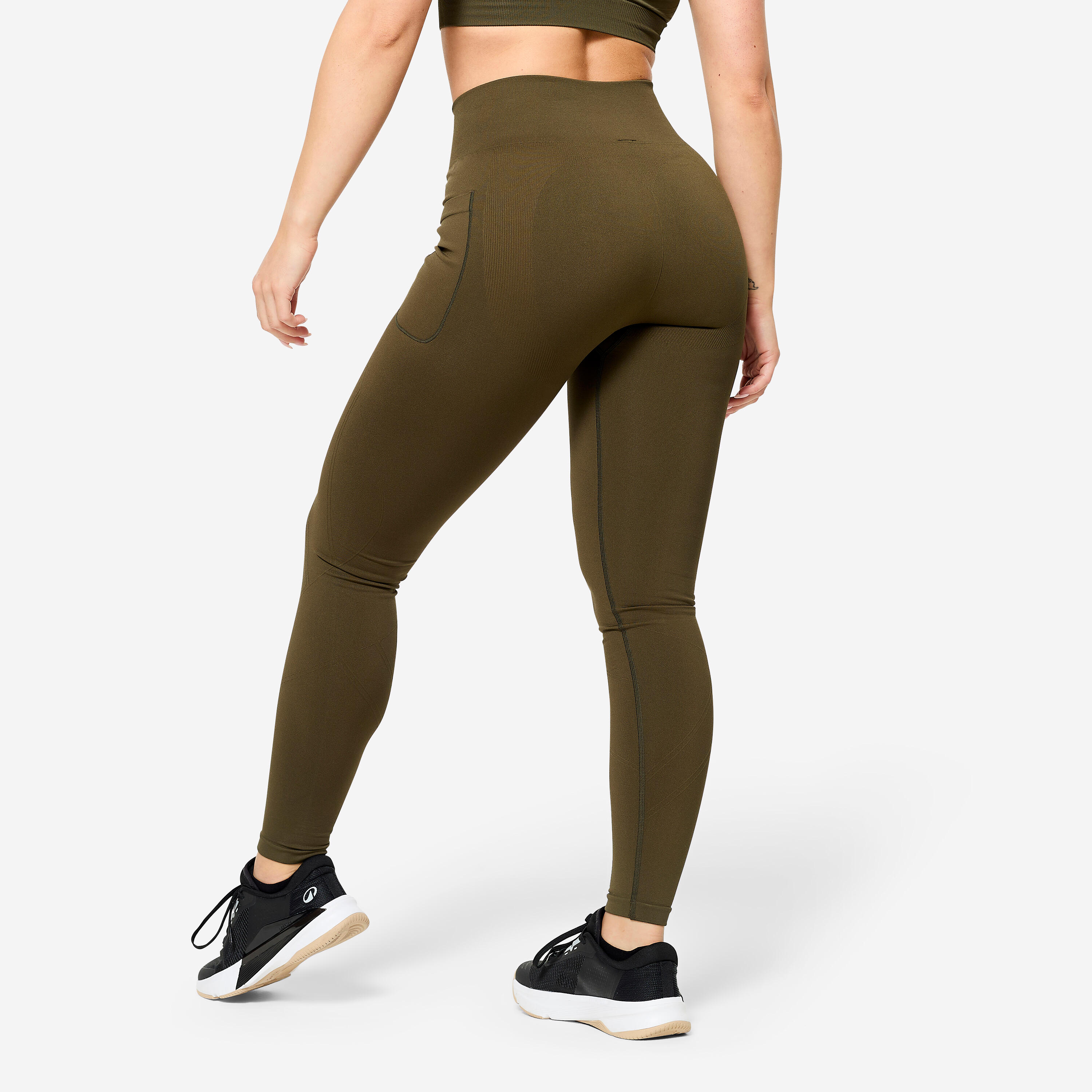 Leggings donna palestra push-up vita alta traspiranti verde militare 5/7