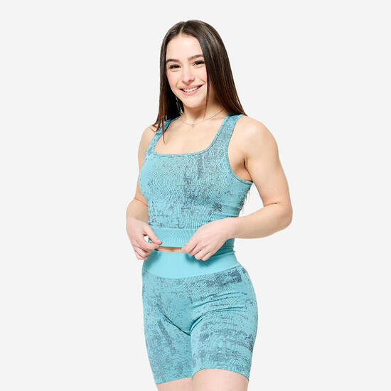 Canotta donna palestra cropped slim fit traspirante beige mimetico