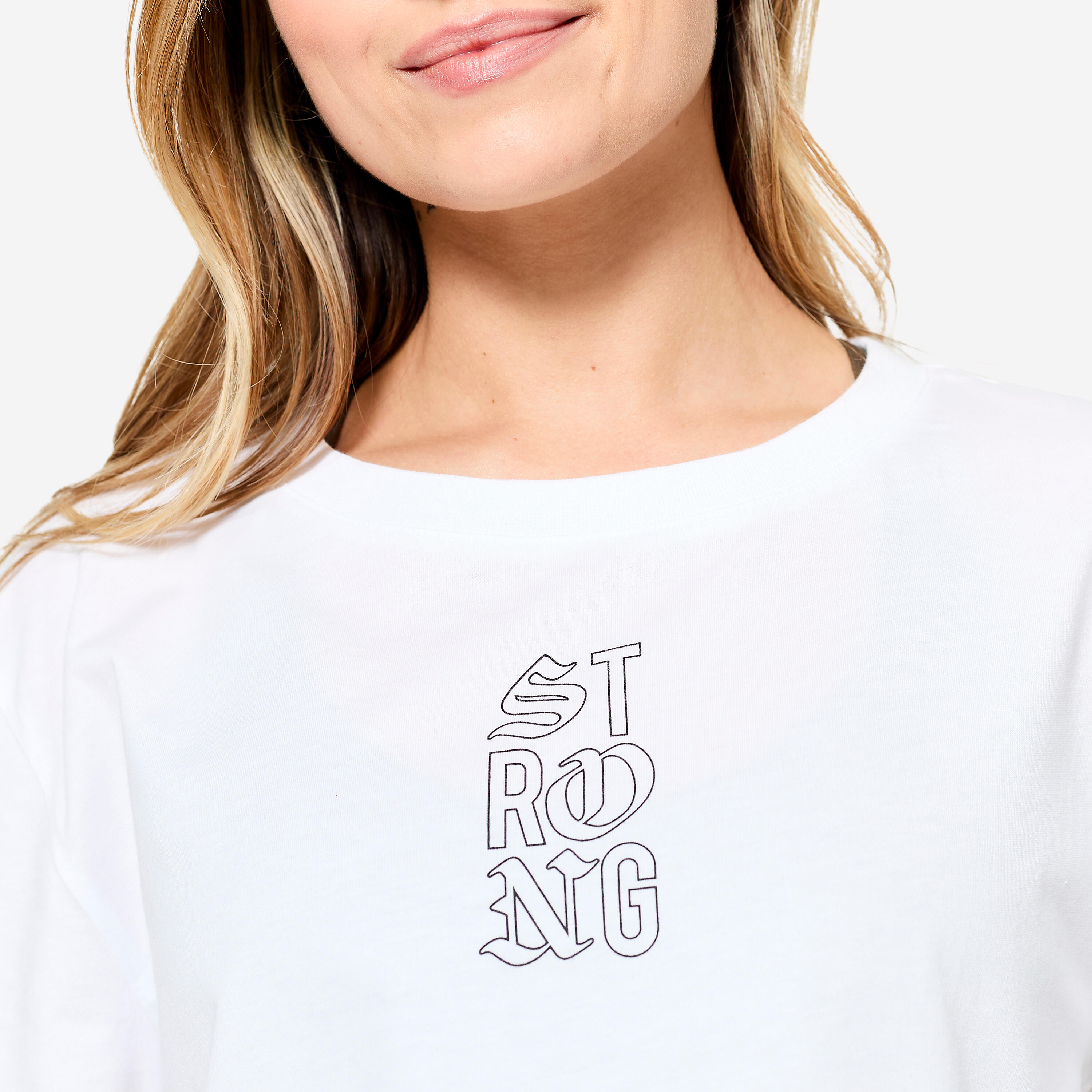 Crop top de musculation coupe ample femme - blanc - DOMYOS