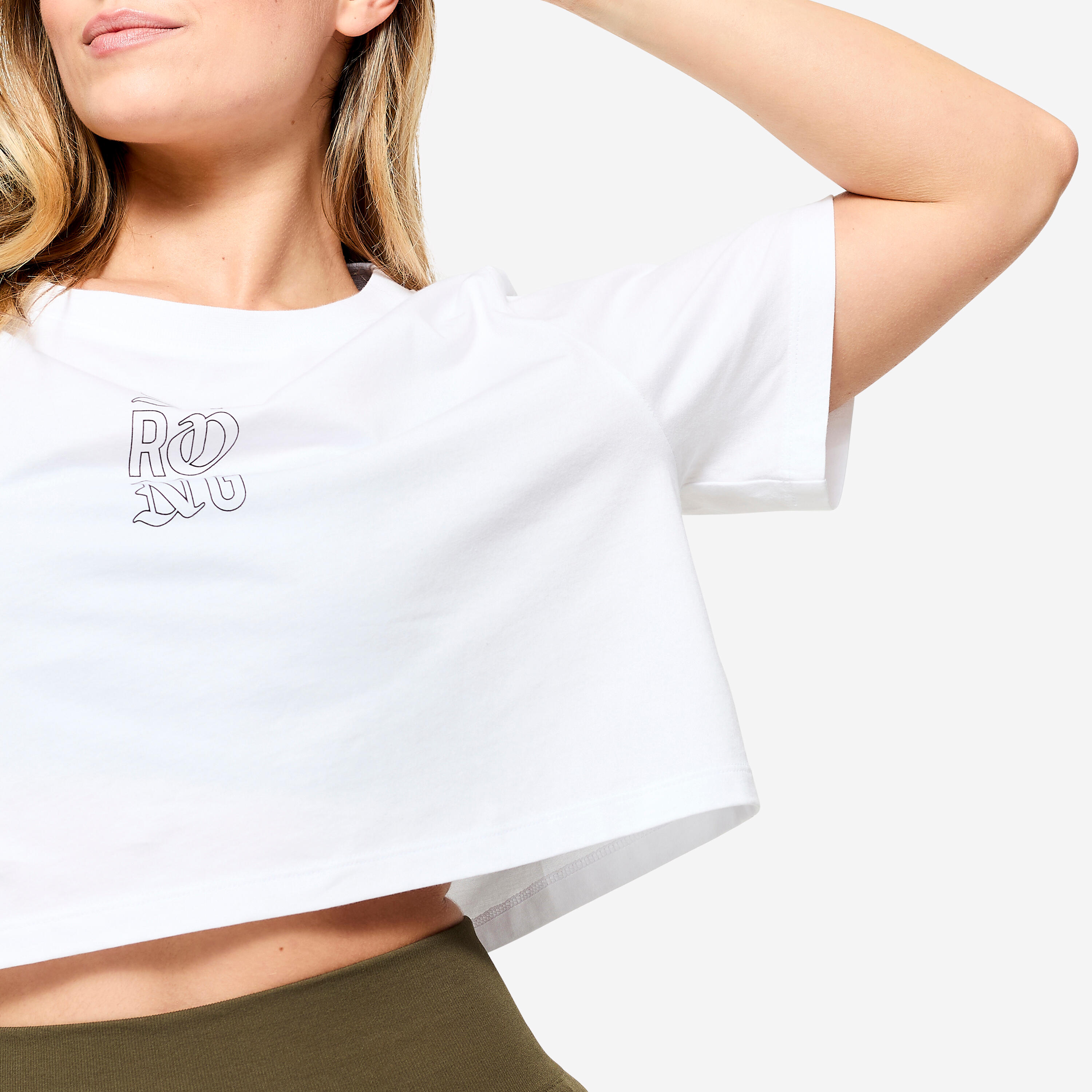 Crop top de musculation coupe ample femme - blanc - DOMYOS