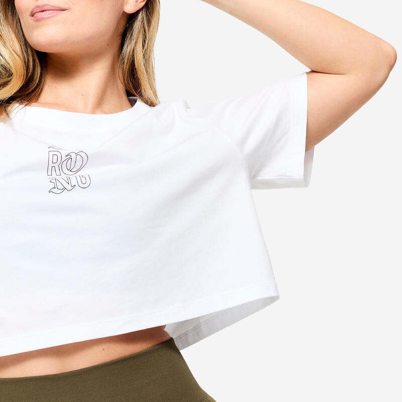 Crop top pentru antrenamente de forță croială largă alb damă