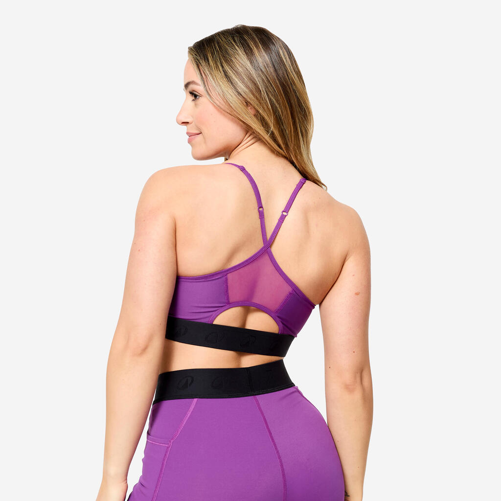 Women's Light Support Sports Bra with Thin Crossover Straps - Purple