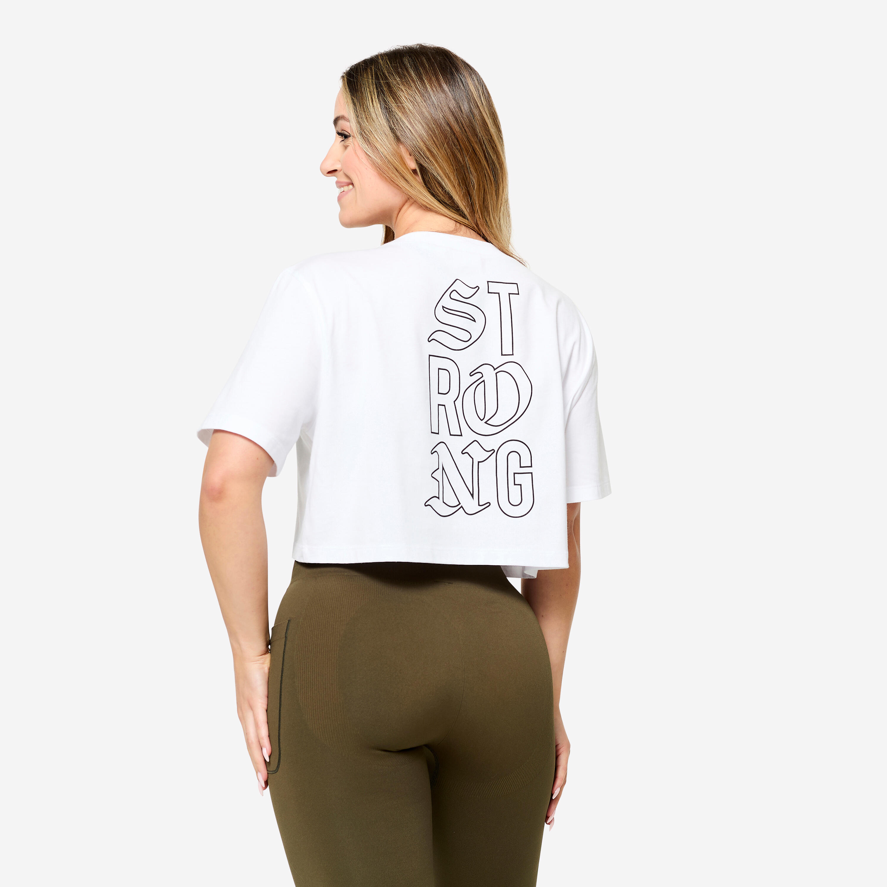 Crop top de musculation coupe ample femme - blanc - DOMYOS